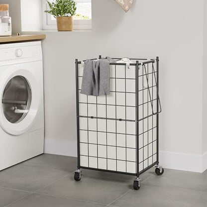 WOWLIVE Rolling Laundry Basket, Metal Wire Frame Laundry Hamper with Wheels - color: Black and White, size: 100l