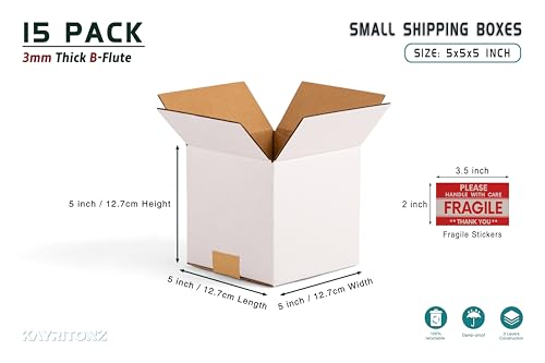 5x5x5 inch Small Shipping Boxes, 5 x 5 White Box, 15 Pack - size: 5x5x5-inch 15-Pack