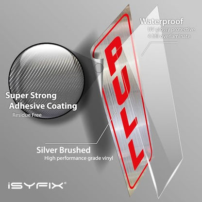 iSYFIX Push Pull Stickers Sign, 2x5 Inch, Red/Brushed Silver, 2 Pack - color: Red / Brushed Silver, size: Vertical 2x5
