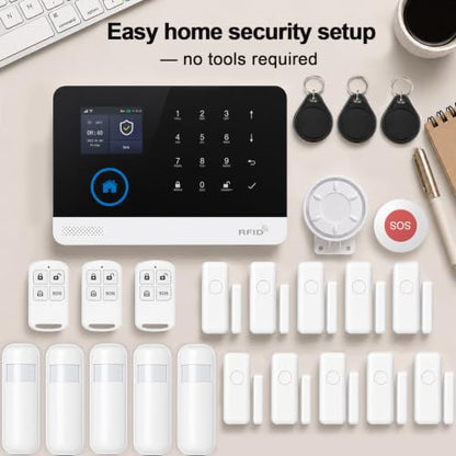 Wireless Home Alarm System, 24 Pcs, WiFi+GSM/4G, No Monthly Fees