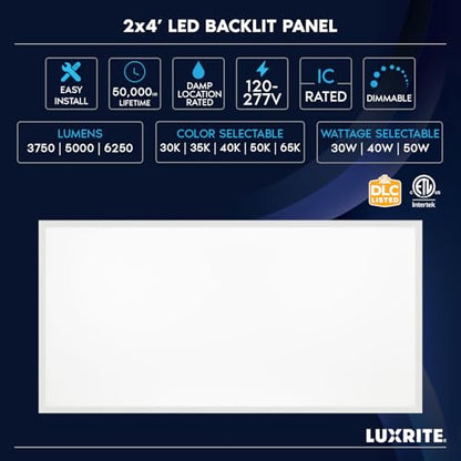 LUXRITE 2x4 FT LED Flat Panel Light, LED Drop Ceiling Lights (8 Pack) - size: 8 Count (Pack of 1)