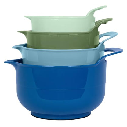 BoxedHome 4 Pack Nesting Mixing Bowl with Pour Spout and Handle, BPA free Microwave & Dishwasher Safe(Green/Blue, 4 Pack with Handle) - color: Green/Blue