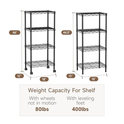 Golpart 4Tier Adjustable Storage Shelves Metal Wire Shelving Standing Shelf - color: Black, size: 4-tier-11.6"Dx17.6"Wx44.2"H