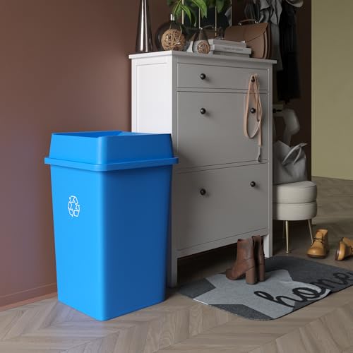 35 Gallon Blue Square Commercial Trash Garbage Can with Lid | Outdoor Office Restaurant School Kitchen - color: Blue, size: 35 Gallon, style: Trash Can with Lid
