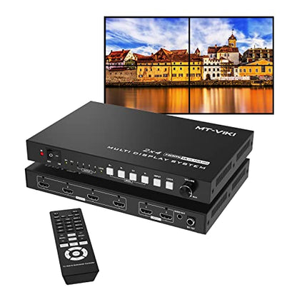 MT-VIKI 4K Video Wall Controller 2X2 with 2 HDMI Input+ 4 HDMI Output, TV Wall Controller 4K30Hz Support Point-to-Point Display + 180° Degree Rotate + 3.5MM Audio [Non-Stretching & Non-deforming] - style: 2x2 (HDMI+HDMI)