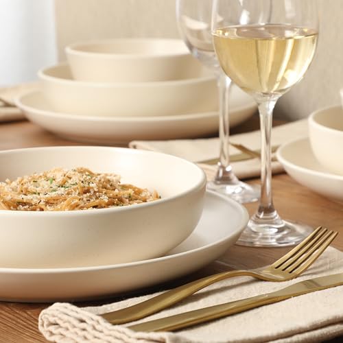 Gibson Elite Leeds Court Plates and Bowls Sets, 16-Piece Stoneware Dinnerware Sets, Cream White, Round Speckle Reactive Glaze Dish Set - color: Cream White (Leeds Court)