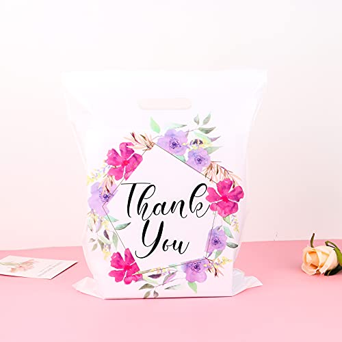 Floral Thank You Bags for Business Small, 50 PCS 12x15 Plastic Bags - color: 50 Pack Floral Thank You Bags