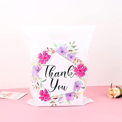 Floral Thank You Bags for Business Small, 50 PCS 12x15 Plastic Bags - color: 50 Pack Floral Thank You Bags