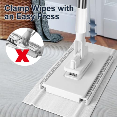 Masthome Snap Grip Mini Mop with Built-in Squeegee,30" Hands Free Clamp Mop - color: White Mini