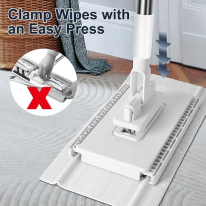 Masthome Snap Grip Mini Mop with Built-in Squeegee,30" Hands Free Clamp Mop - color: White Mini