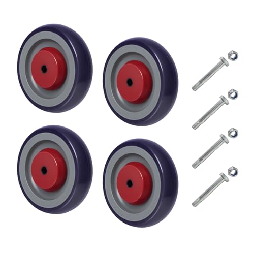 5" Wheels for Cart, 3/8" Axle Shopping Cart Wheels Replacement, Set of 4 Rubber Caster Wheels for Supermarket Grocery Retail Stores (4 Wheel) - style: Purple/Red (3/8'' Bore)