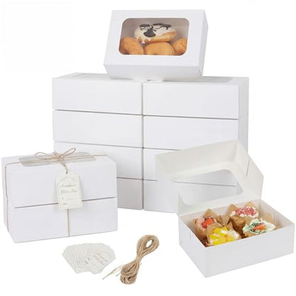 YEKTFS 24Pcs Cookie Boxes with Window, 9x6x3In Bakery Boxes for Gift Giving - color: White