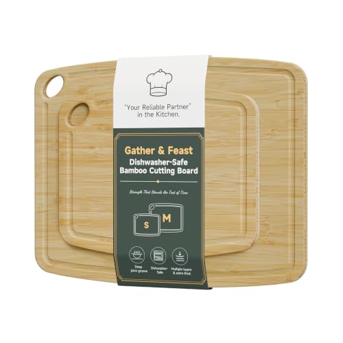 Dishwasher Safe Cutting Board,Bamboo Cutting Board with Juice Groove - color: Natural, size: Set of 2 (Small + Medium)