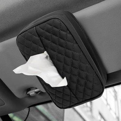 Large Car Tissue Holder for 120 Standard Tissue, Leather Tissue Box for Backseat, Car Napkin Cover, Auto Napkin Holder Organizer, Universal Vehicle Tissue Paper Box (Plaid+Black)