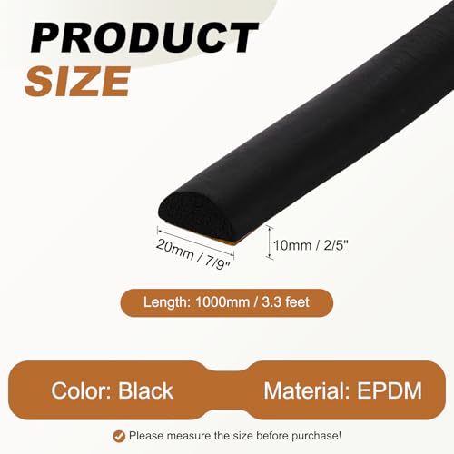 PATIKIL 3.3FT Solid Rubber Weather Stripping, 7/9" W x 2/5" H Self Adhesive D Shape EPDM Rubber Seal Strip Gasket for Door Frame Window Insulation RVs Furniture Cabinets, Black - size: 3.3FT x 7/9"W x 2/5"H