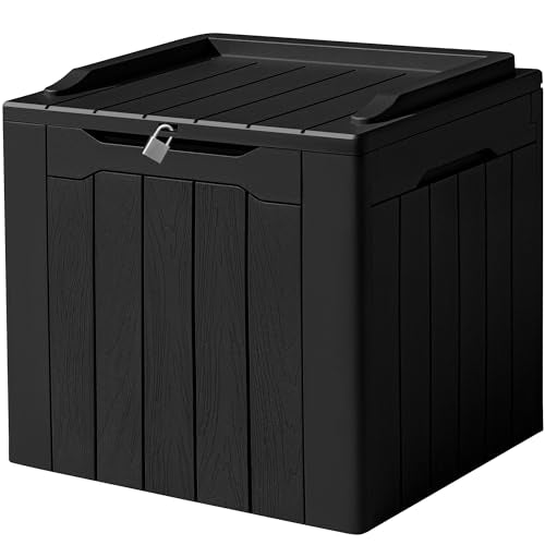Devoko 31 Gallon Waterproof Outdoor Storage Box Resin Deck Box Lockable and UV Resistant for Patio Furniture,Garden Tools (Black) - color: Black, size: 31 Gallon without Cushion