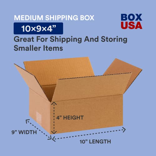 BOX USA 10 x 9 x 4 Corrugated Cardboard Boxes, Flat 10"L x 9"W x 4"H, Pack of 25 | Shipping, Packaging, Moving, Storage Box for Home or Business, Strong Wholesale Bulk Boxes - size: 10x9x4