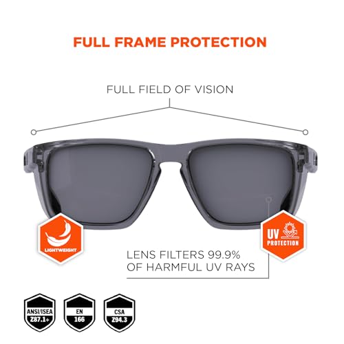 Ergodyne Skullerz SIXTEN Safety Glasses with Side Shields, Anti Fog + Anti Scratch, ANSI z87.1 with Protective Microfiber Bag - color: Smoke Lens