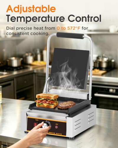 Commercial Panini Press - 1800W Electric Panini Sandwich Grill w/Nonstick Coating & Adjustable Temp, Stainless Steel, Panini Grill Press w/9"x9" Cooking Pan (Full Flat), Double-sided Heating - style: 9"x9" Smooth Plates