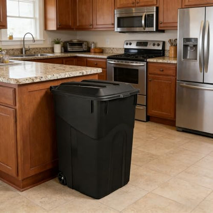 45 Gallon Wheeled Trash Can with Attached Lid, Heavy Duty Garbage Can