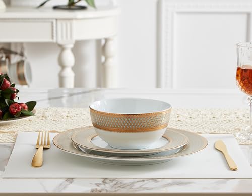 Porcelain Dinnerware Set with Real Gold Trim (Geometric Pattern,Service for 4) - size: Service for 4