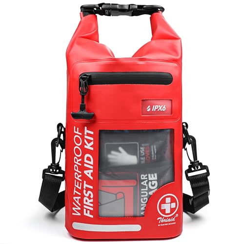 250 PCS IPX6-Waterproof First Aid Kit, Roll Top Reflective Boat Safety Bag