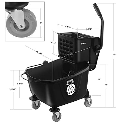 Dryser Commercial Mop Bucket with Side Press Wringer, 26 Quart, Black - color: Black
