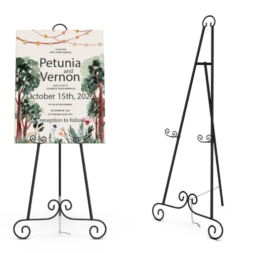 Easel Stand for Sign, Heavy Duty Metal Display Stand with Chain Support - color: Black, size: 1 PACK