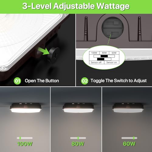 Glitgate 100W LED Canopy Lights with Motion Sensor, 100W/80W/60W Switchable - size: 4 Pack