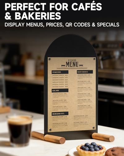 Tabletop Menu Display Stand with Writable Board and Magnetic Holders - size: A4 Vertical (17 × 9.5 in)