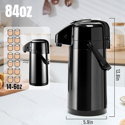 PARACITY Coffee Dispenser with Pump, Coffee Carafe, 84.5 fl oz/2.5 L, Black - color: Black