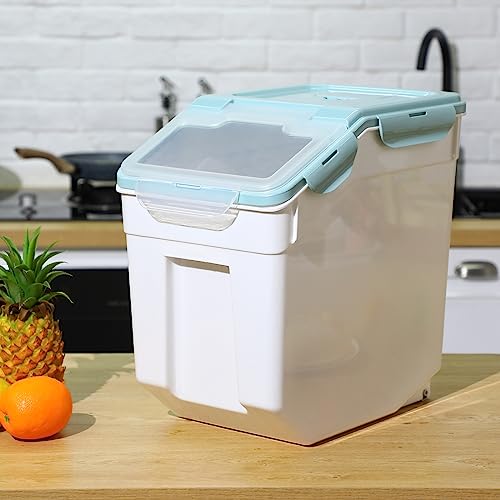 Sunnyray 4 Pcs 55 Lbs Blue Rice Flour Storage Bins with Wheels - color: Blue, size: 55 lbs