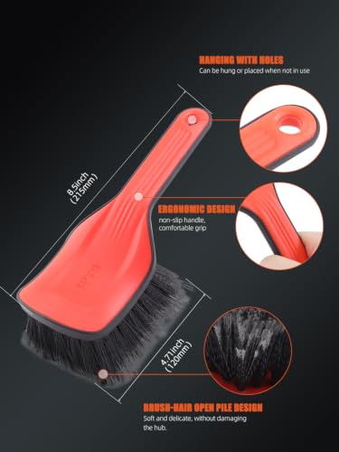 Wheel Face Brush,2Pcs Wheel Brush, Carpet Cleaning Brush,Stiff Synthetic Bristles,Ergonomic Design Handle, Scrub Brush for Floor Mats,Car Wheel Hub Cleaning,Car Interior,Home Soft Flagged-Tip Bristles - color: 2Pcs Wheel Face Brush