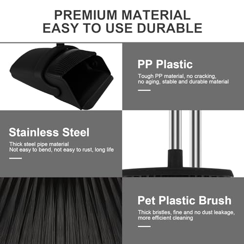 Black Broom and Dustpan Combo Set, 51" Long Handle Broom - color: Black, size: Normal