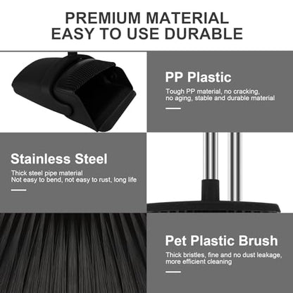 Black Broom and Dustpan Combo Set, 51" Long Handle Broom - color: Black, size: Normal