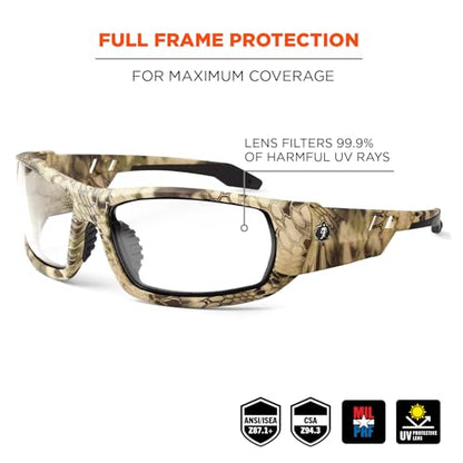 Ergodyne Skullerz ODIN Safety Glasses Sunglasses, Impact Resistant Z87.1+ - color: Kryptek Highlander Frame, Clear Lens