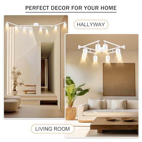 BoostArea LED 8 Light Track Lighting Kit, White 8 Way Ceiling Spot Lighting, Flexibly Rotatable Light Head for Kitchen, Living Room, Bedroom, GU10 Bulb Not Included - color: 8 Light-White