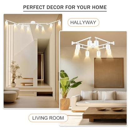 BoostArea LED 8 Light Track Lighting Kit, White 8 Way Ceiling Spot Lighting, Flexibly Rotatable Light Head for Kitchen, Living Room, Bedroom, GU10 Bulb Not Included - color: 8 Light-White