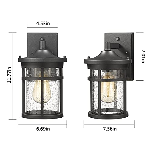 Dusk to Dawn Outdoor Wall Lighting Outdoor Wall Lantern with Sensor Exterior Wall Light Anti-Rust Porch Light Fixtures Wall Mount Waterproof Wall Sconce with Clear Seeded Glass for Garage Patio - size: DIA-6.7"Medium-1 Pack