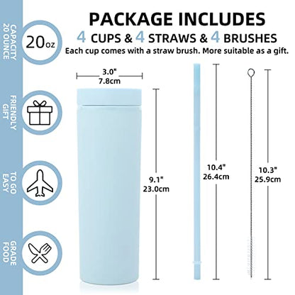 Volhoply 20oz Tumbler with Lid and Straw 8 Pack,Double Wall Plastic Skinny Tumblers Bulk,Reusable Travel Cute Coffee Mug,BPA Free Matte Acrylic Water Cups with Straw for Party,DIY Gifts(Blue, 8 Set) - color: Blue
