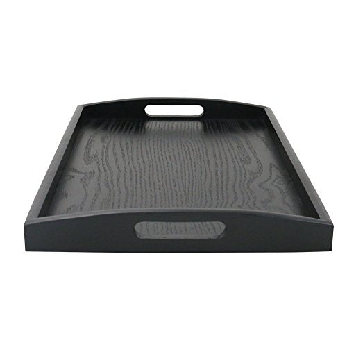 DILLMAN Serving Tray Large Black Wood Rectangle Food Tray Butler Tray Breakfast Tray with Handles (Small) - size: 15.4" x 11.4" x 1.6"