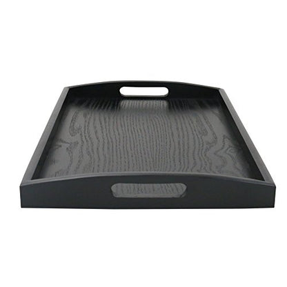 DILLMAN Serving Tray Large Black Wood Rectangle Food Tray Butler Tray Breakfast Tray with Handles (Small) - size: 15.4" x 11.4" x 1.6"