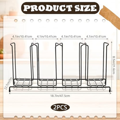 Maxdot 2 Pcs 4 Section Coffee Cup Organizers 18.7 x 8.5 x 5 Inch Wire Rack Coffee Cup and Lid Holder Black Iron Lid Dispenser Countertops Station Organizer for Kitchen Storage Essentials - size: 18.7 x 8.5 x 5 Inch