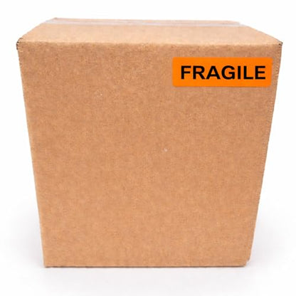 Fragile Orange Stickers, 500/Roll, Fluoro Courier & Handling Labels, 2.8" x 1" (70mm x 25mm), Permanent Adhesive - style: FRAGILE