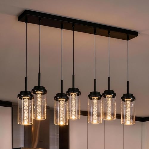 MELUCEE 7-Light 43.3in Linear Kitchen Island Lighting Fixture 3000K-6000K - color: Black, size: 7-Light-Rectangle