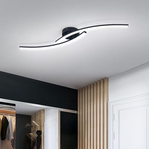 Modern LED Ceiling Light 22W Black Linear Ceiling Lights Fixture 6000K Aluminum 31.4Inch Long Flush Mount Ceiling Light Fixture Lamp for Bedroom Hallway Kitchen Bathroom - color: Black,Intersect, size: 31.49Inch