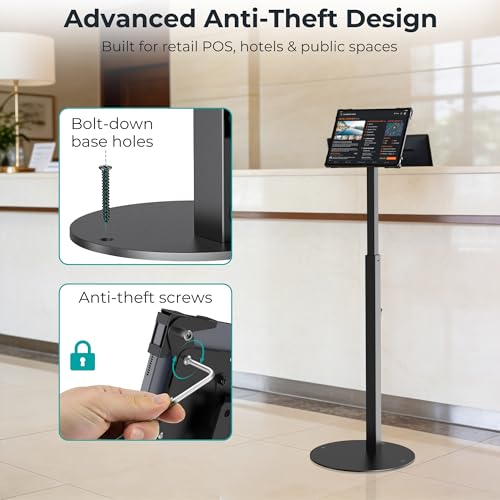 Anti-Theft iPad Kiosk Stand, Adjustable Tablet Floor Stand for POS Checkout - color: Black