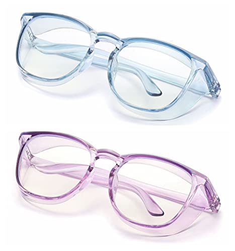 Alsenor Safety Glasses Anti Fog Goggles Protective Eyewear Blue Light Blocking Anti Dust UV Protection Glasses For Men Women (2 Pack (Sky-Blue + Lilac)) - color: 2 Pack (Sky-blue + Lilac)