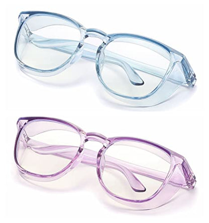 Alsenor Safety Glasses Anti Fog Goggles Protective Eyewear Blue Light Blocking Anti Dust UV Protection Glasses For Men Women (2 Pack (Sky-Blue + Lilac)) - color: 2 Pack (Sky-blue + Lilac)