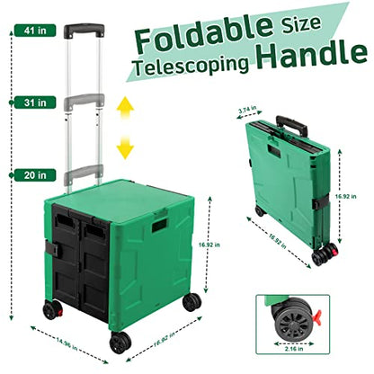 FELICON Folding Utility Cart Rolling Crate Handcart Basket-Dark Green+Black - color: Dark Green & Black, size: FW548-Hidden Lid